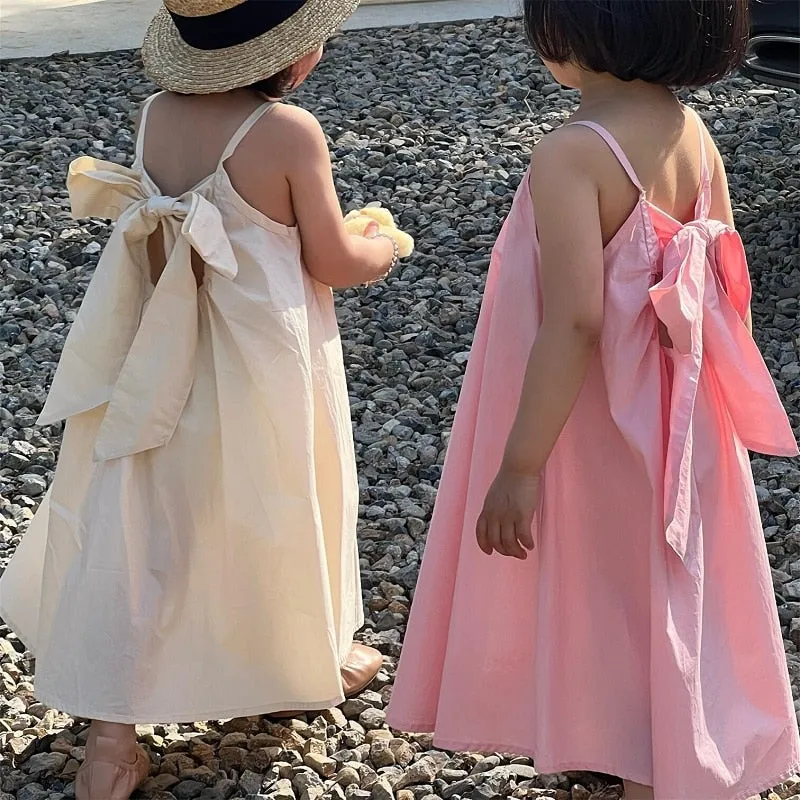 Kids Pink & Apricot Sleeveless Bow Maxi Dress - Ages 12M to 11Y