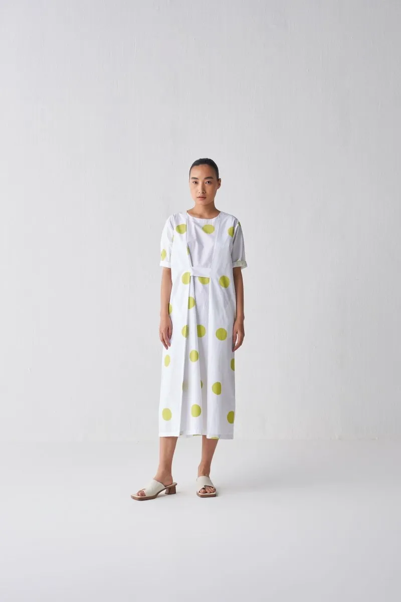 Knife Pleat Dress - Lime Polka