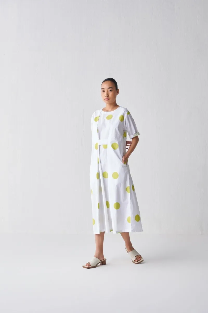 Knife Pleat Dress - Lime Polka