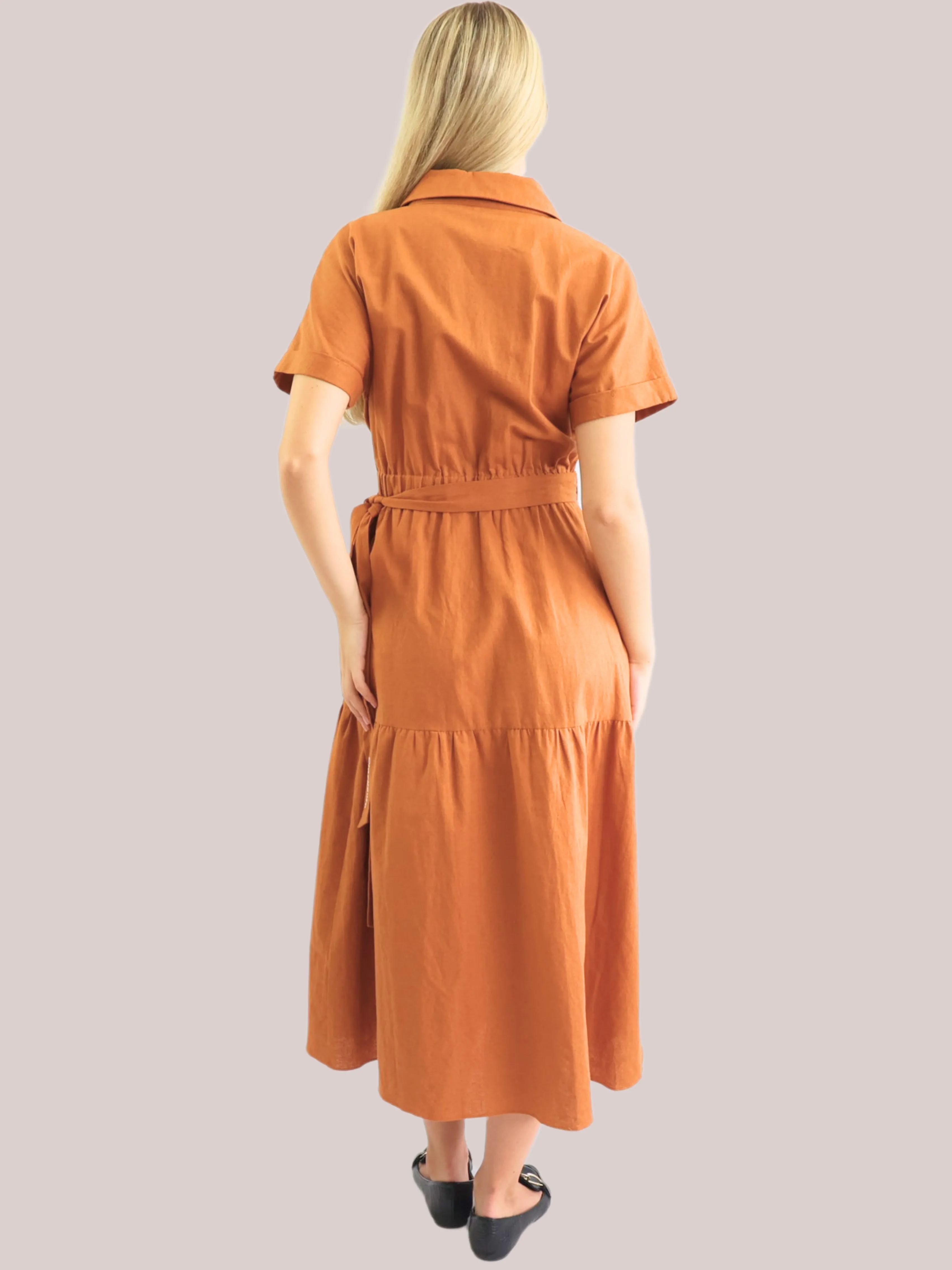 Linen-Cotton Wrap Front Dress