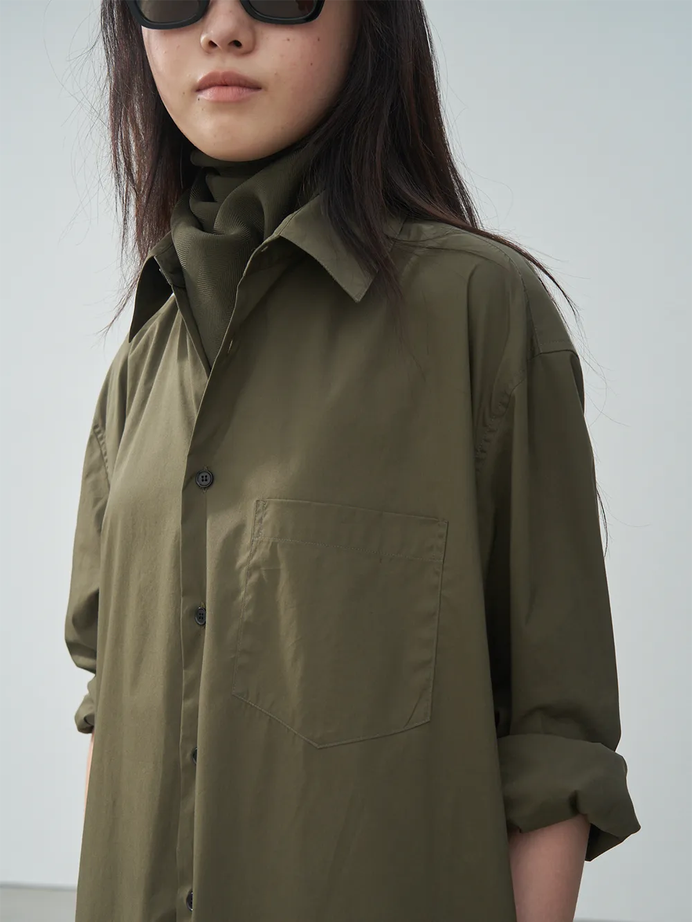 LONG-SLEEVE PETER SHIRT DRESS (KHAKI)