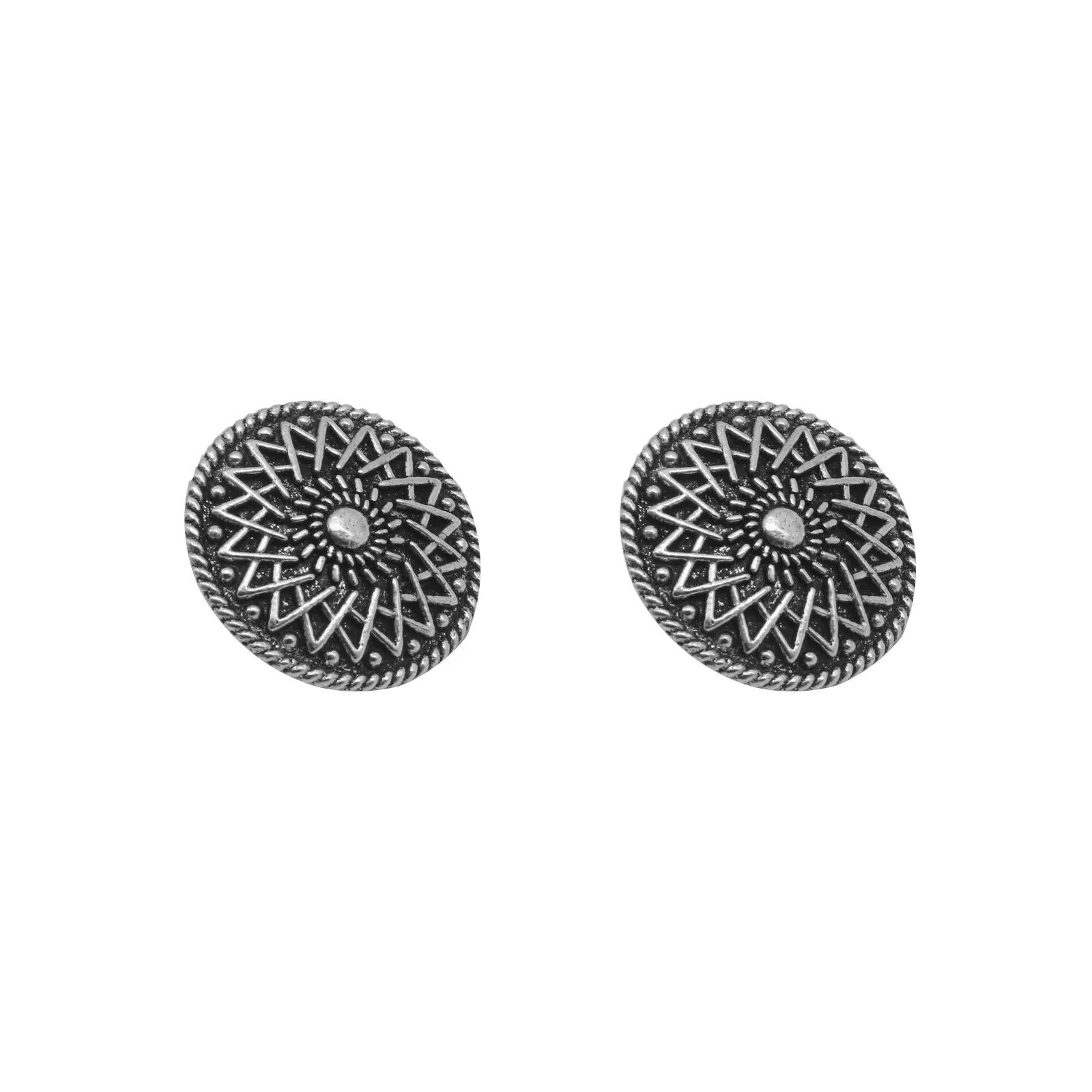 Mansa Circular Silver Oxidized Studs Earrings