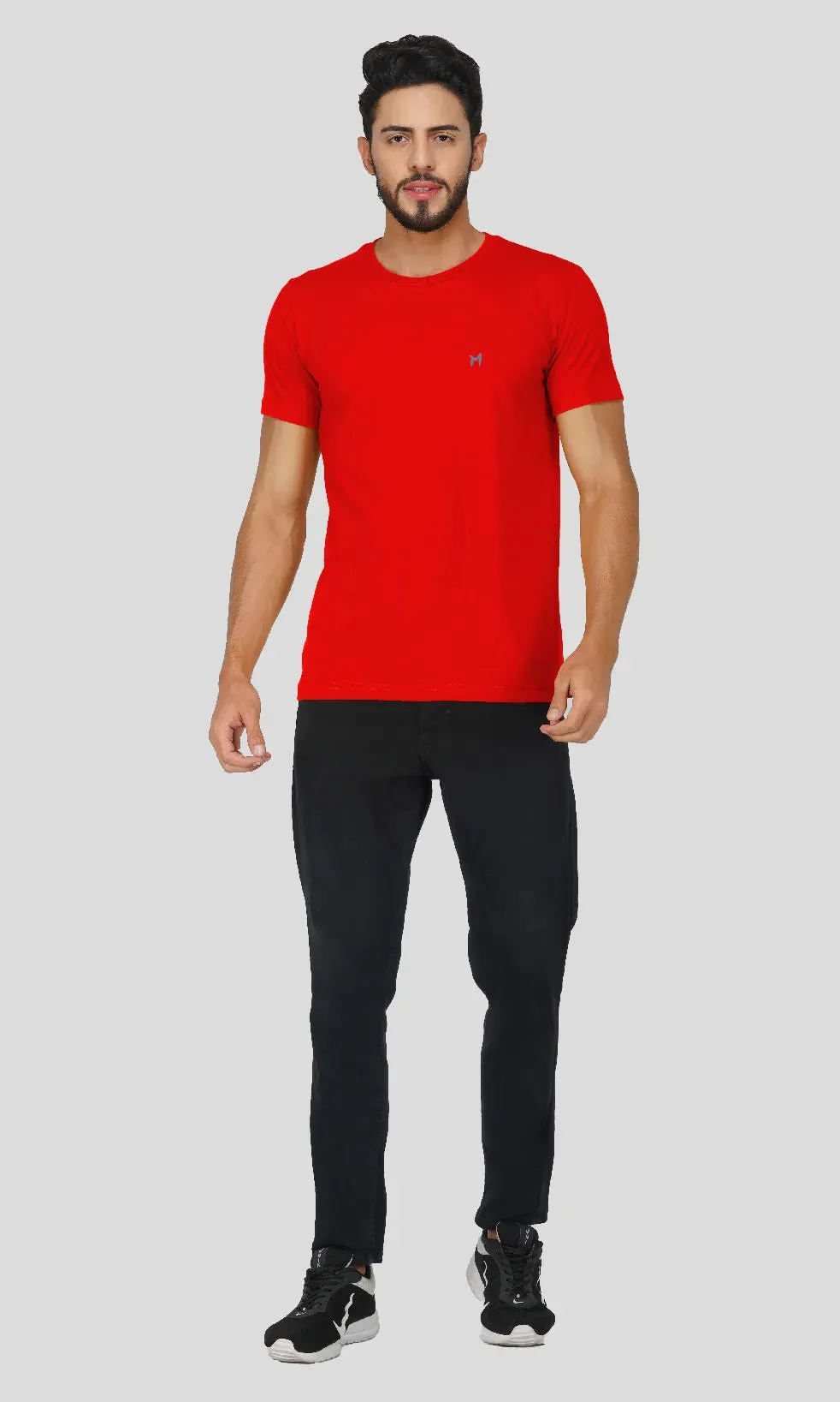 Mebadass Cotton Mens Basic Solid Halfsleeves T-shirts - Red