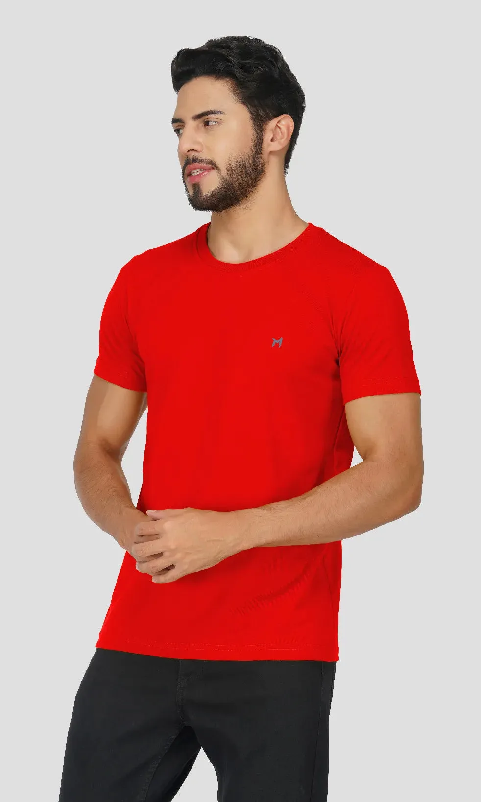 Mebadass Cotton Mens Basic Solid Halfsleeves T-shirts - Red