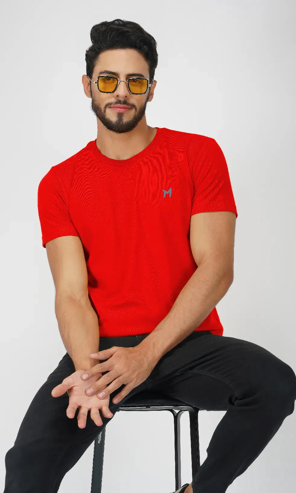 Mebadass Cotton Mens Basic Solid Halfsleeves T-shirts - Red