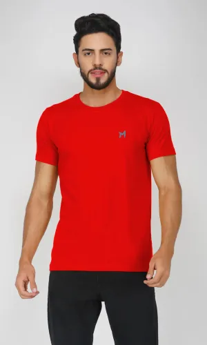 Mebadass Cotton Mens Basic Solid Halfsleeves T-shirts - Red