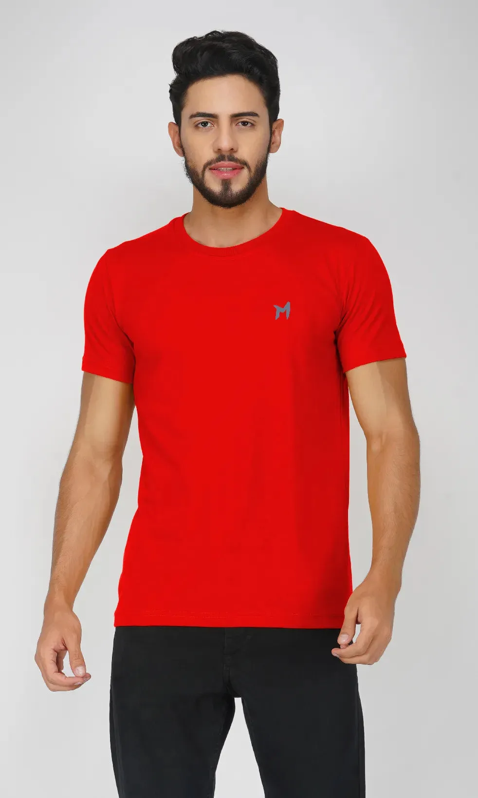 Mebadass Cotton Mens Basic Solid Halfsleeves T-shirts - Red