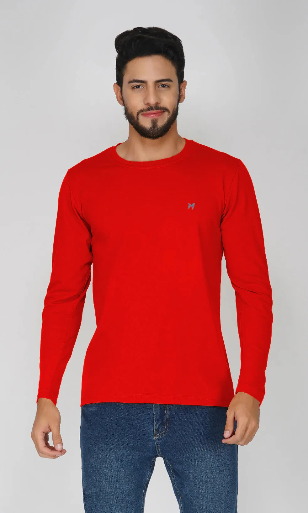 Mebadass Cotton Mens Fullsleeve Regular Size T-shirt - Red