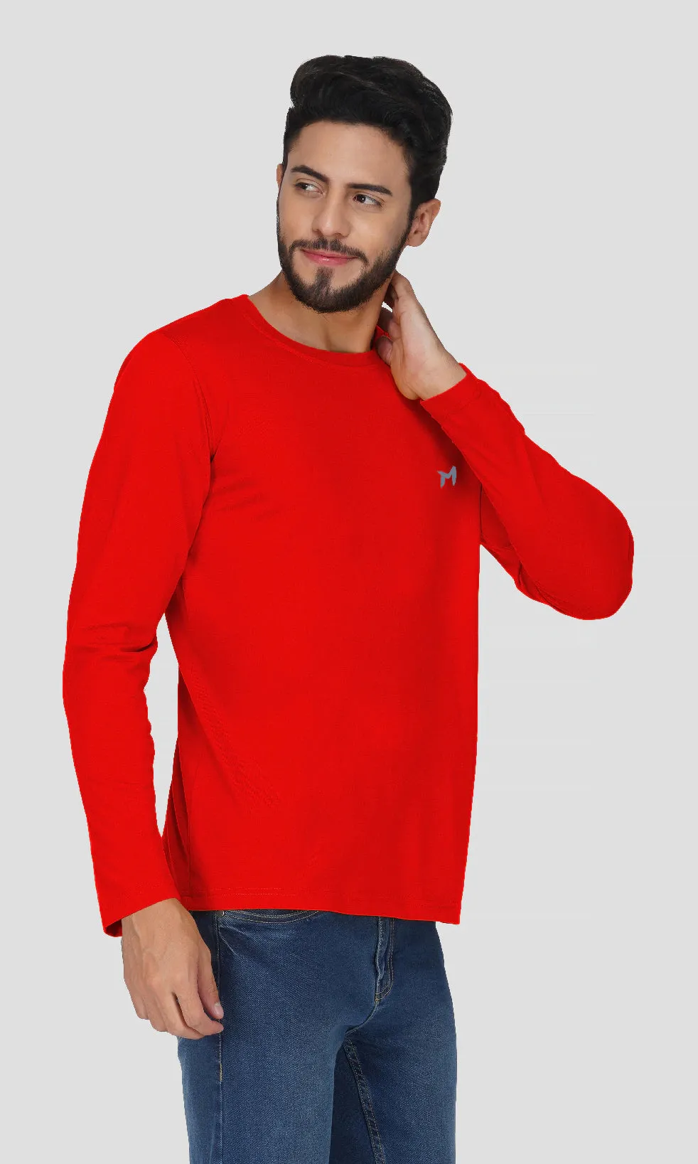 Mebadass Cotton Mens Fullsleeve Regular Size T-shirt - Red