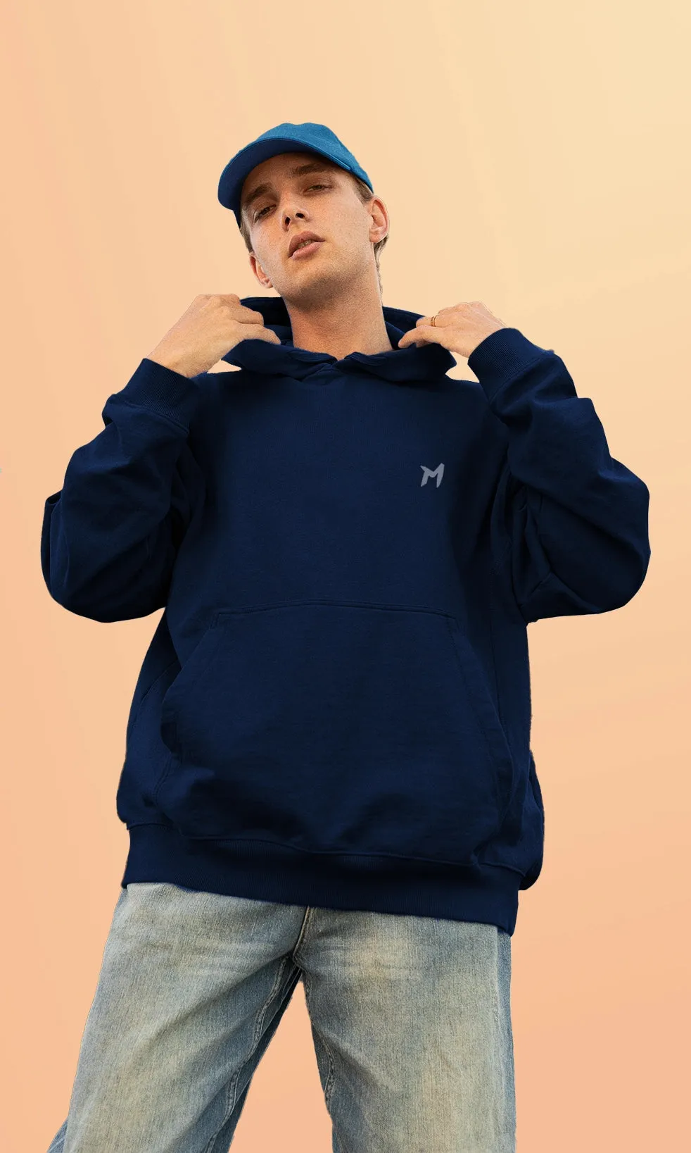 Mebadass Cotton Men's Oversized Hoodie - Navy Blue