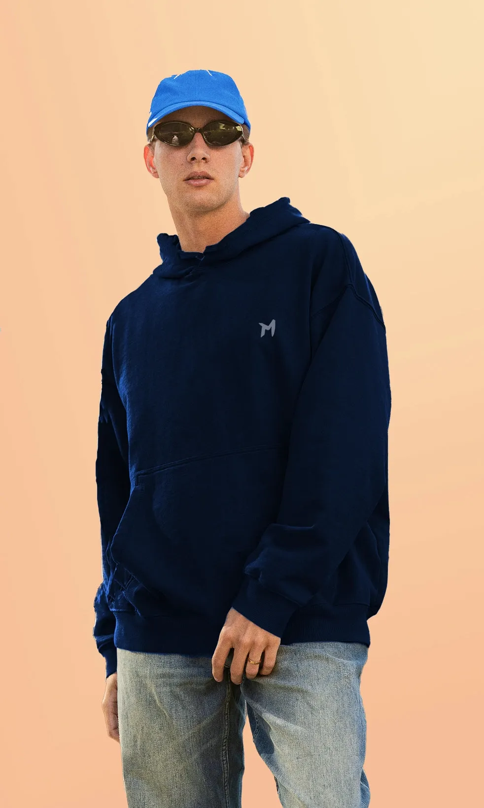 Mebadass Cotton Men's Oversized Hoodie - Navy Blue