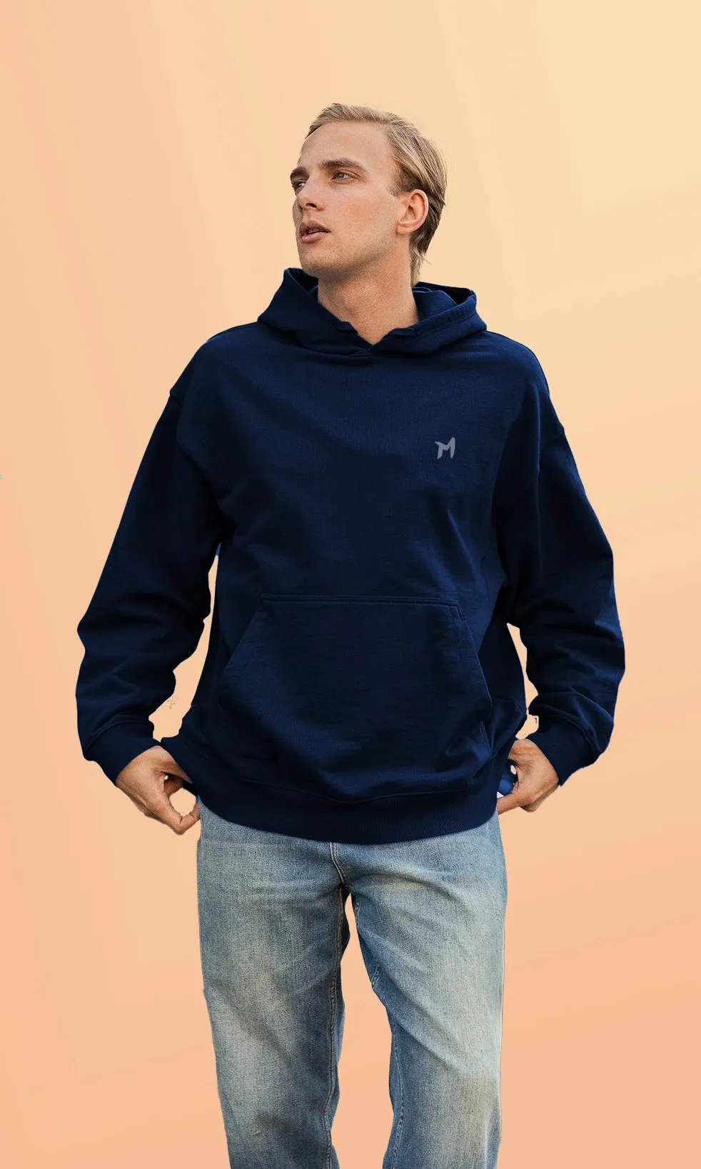 Mebadass Cotton Men's Oversized Hoodie - Navy Blue