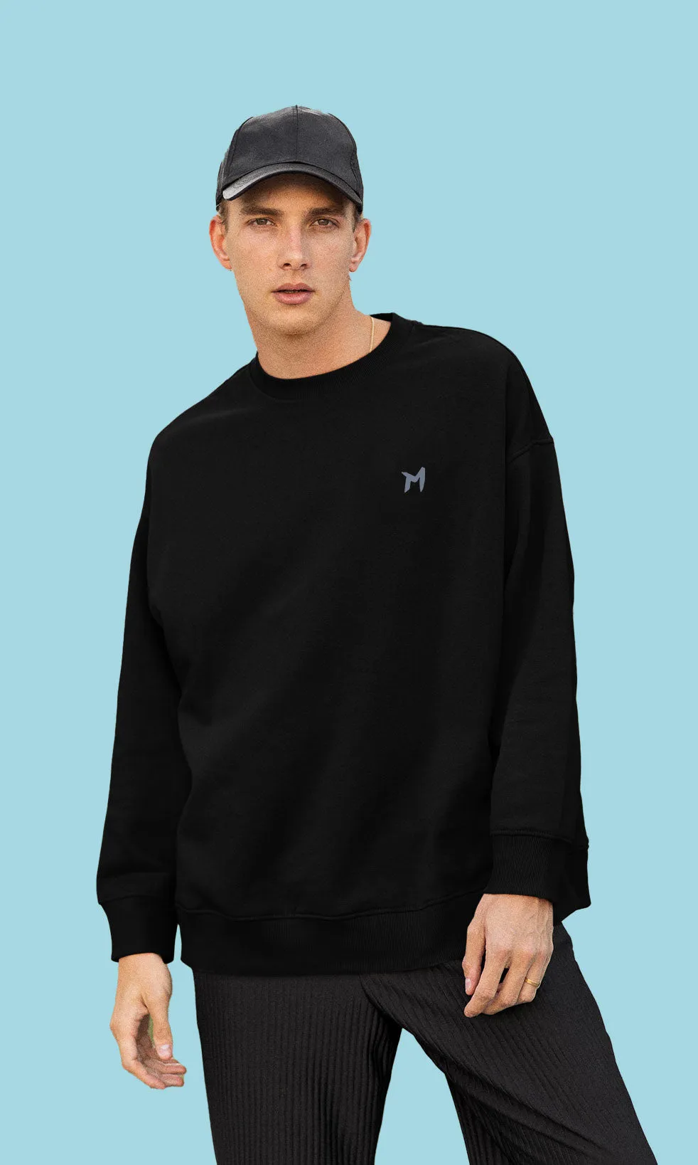 Mebadass Cotton Men's Oversized Sweatshirt - Black