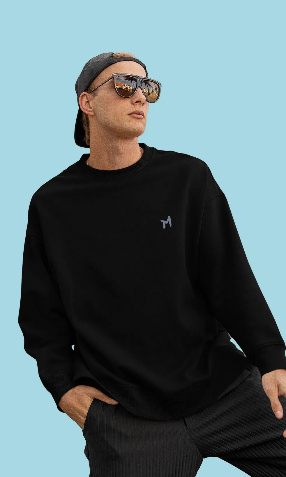 Mebadass Cotton Men's Oversized Sweatshirt - Black