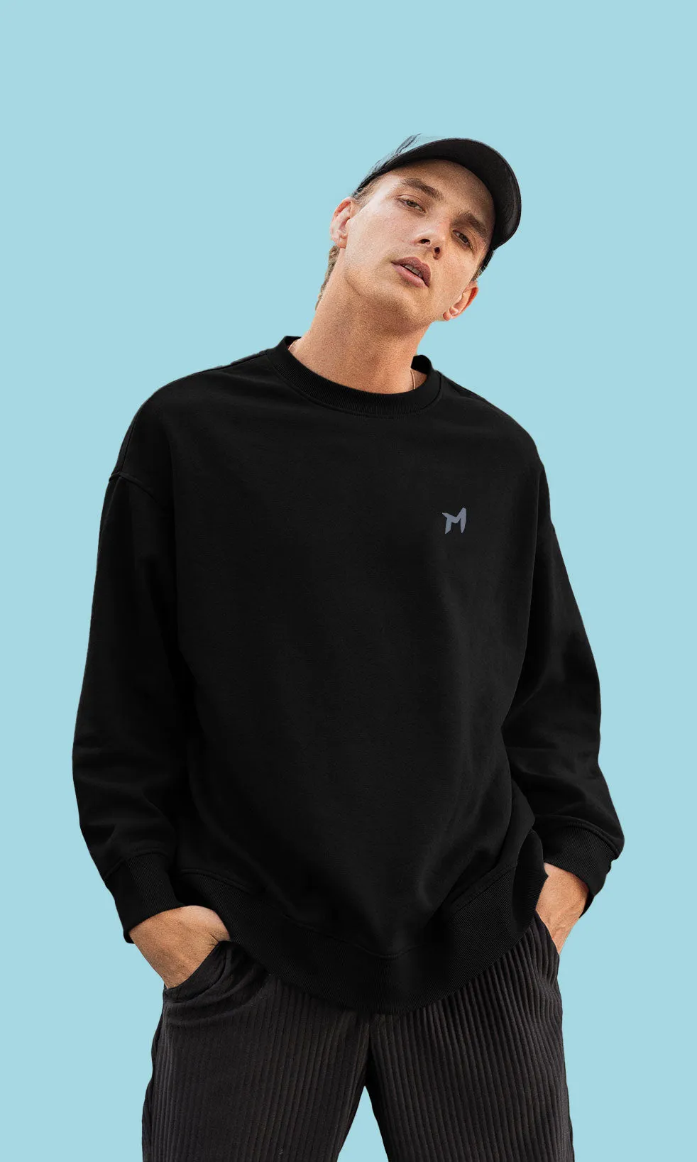 Mebadass Cotton Men's Oversized Sweatshirt - Black