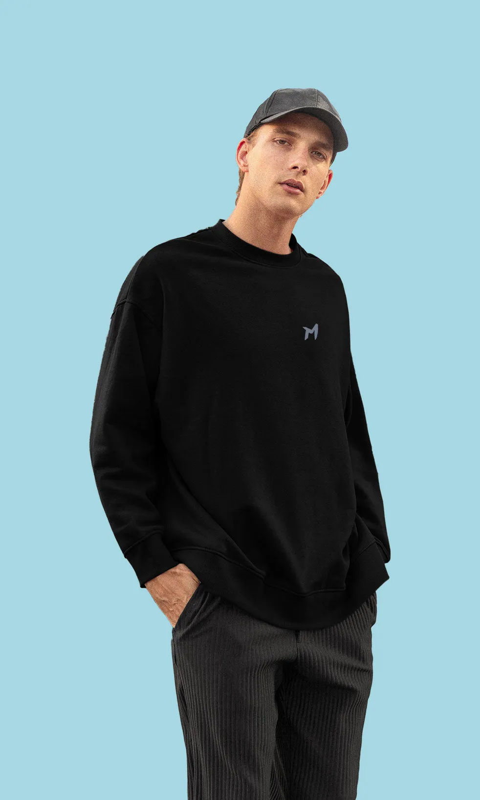 Mebadass Cotton Men's Oversized Sweatshirt - Black