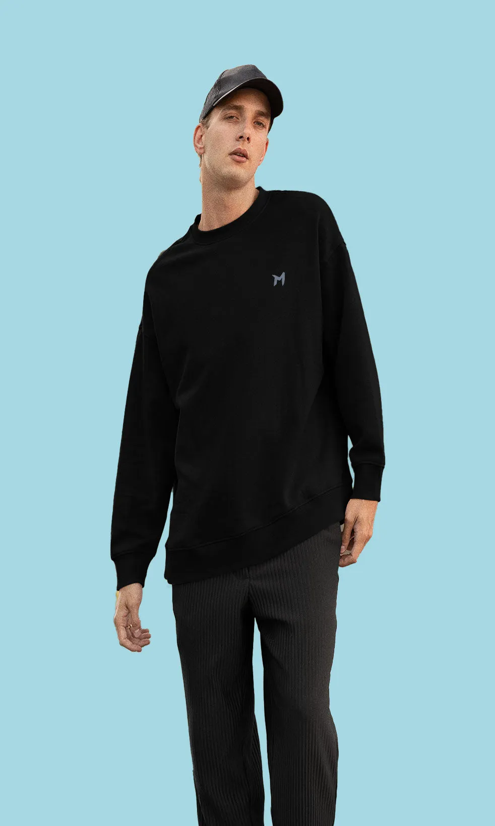 Mebadass Cotton Men's Oversized Sweatshirt - Black