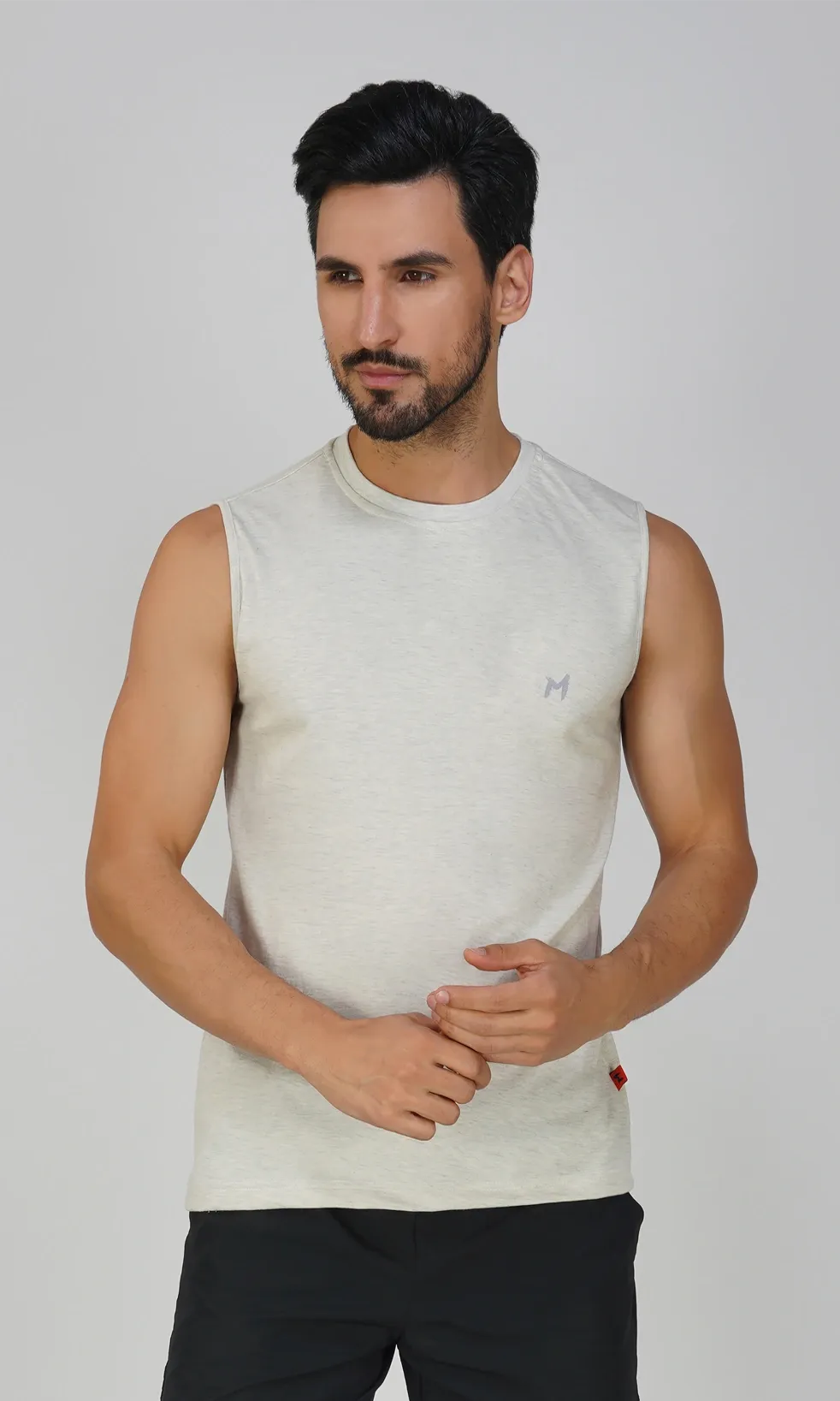 Mebadass Cotton Men's Sleeveless Regular Size Vests - Light Grey