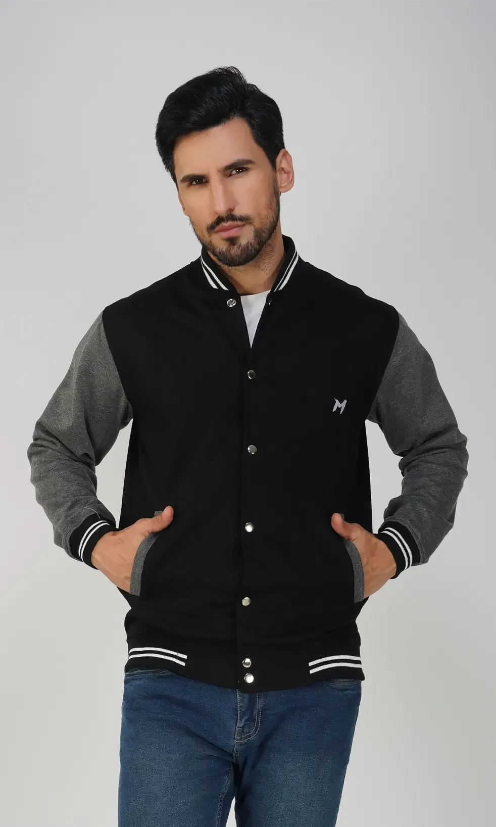 Mebadass Cotton Men's Varsity Winterwear Jacket - Black & Grey