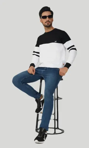 Mebadass Cotton Men's Winterwear ColorBlocked Sweatshirt - Black & White