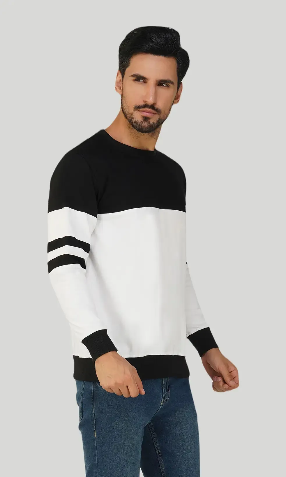 Mebadass Cotton Men's Winterwear ColorBlocked Sweatshirt - Black & White