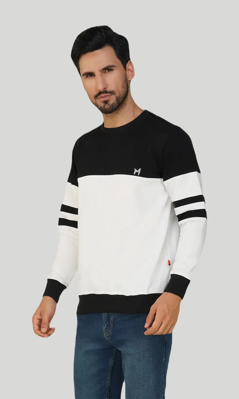 Mebadass Cotton Men's Winterwear ColorBlocked Sweatshirt - Black & White