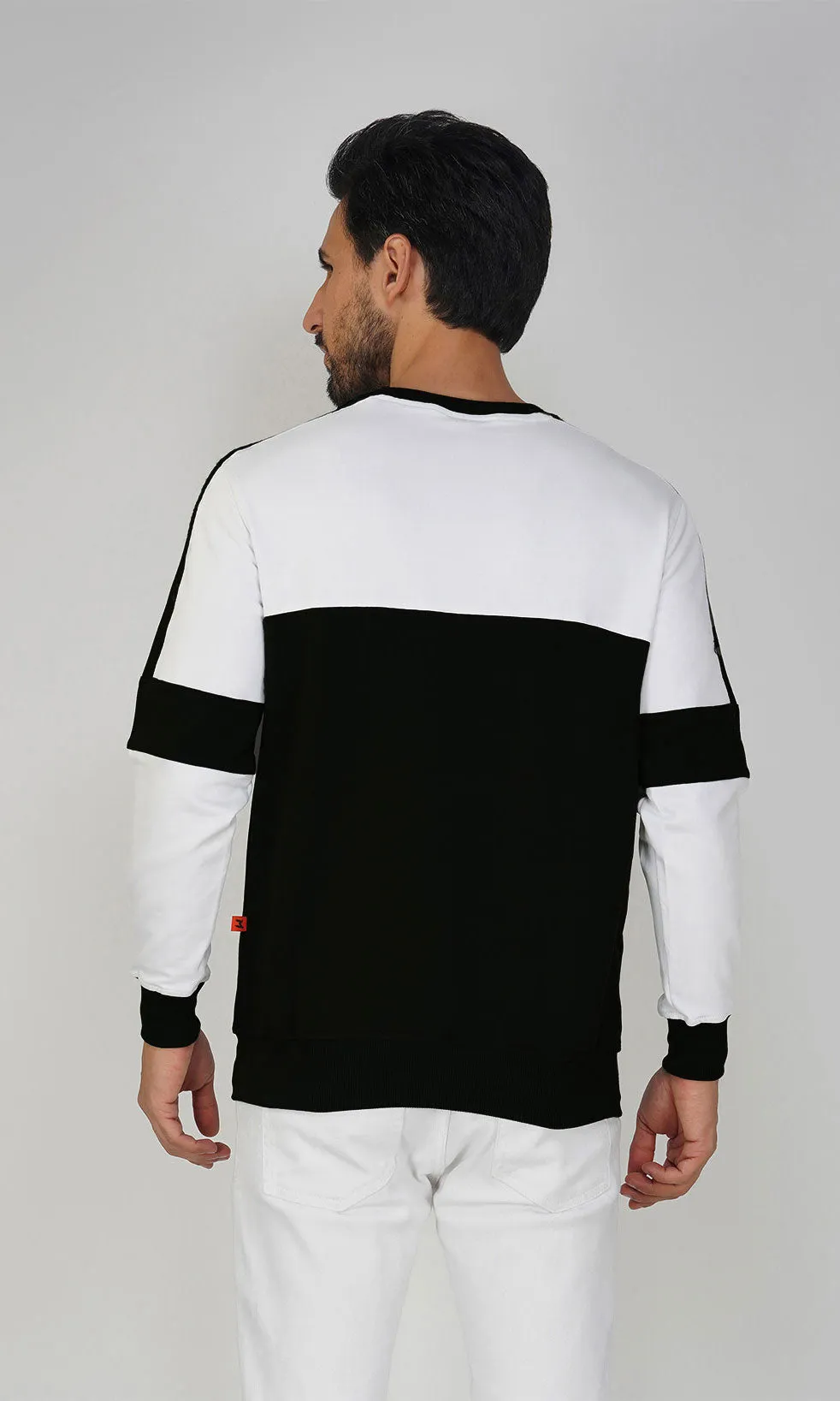 Mebadass Cotton Men's Winterwear ColorBlocked Sweatshirt - White Black Arm