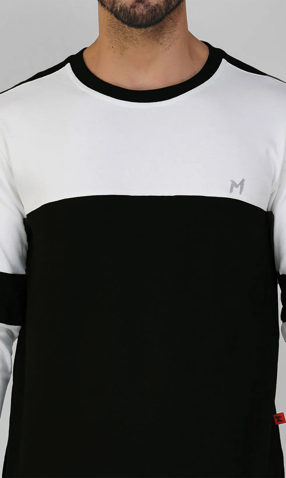 Mebadass Cotton Men's Winterwear ColorBlocked Sweatshirt - White Black Arm