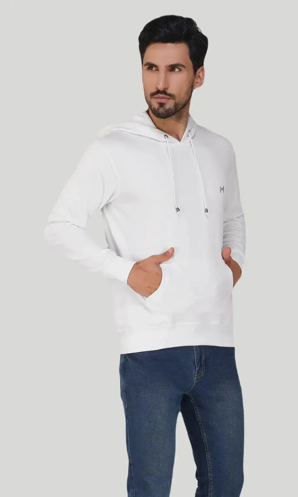 Mebadass Cotton Men's Winterwear Hoodie - White