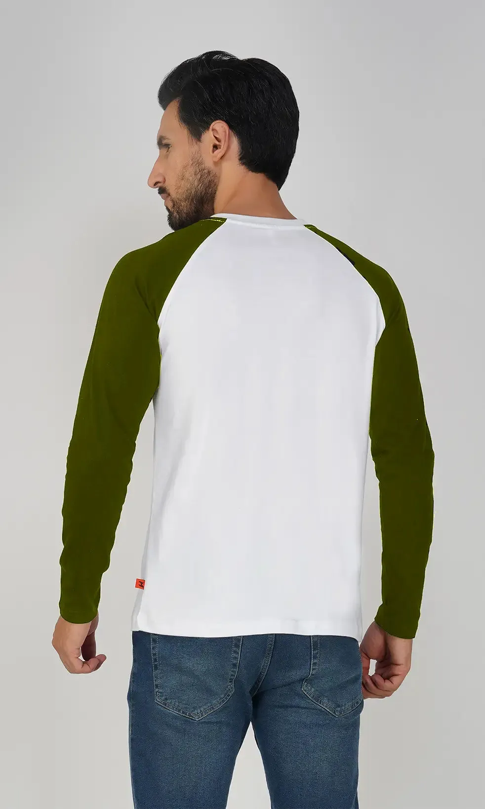 Mebadass Men's Fullsleeve  Raglan T-shirt - Olive White