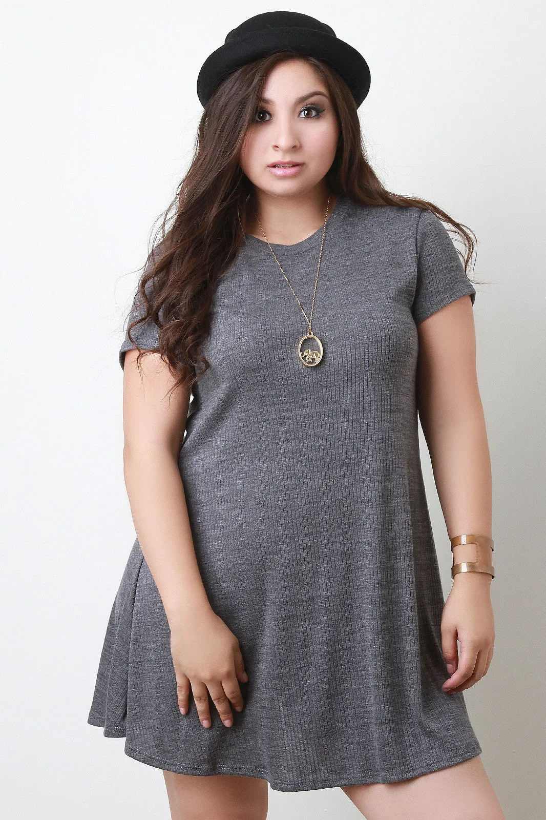 Melange Ribbed Relaxed Keyhole Dress