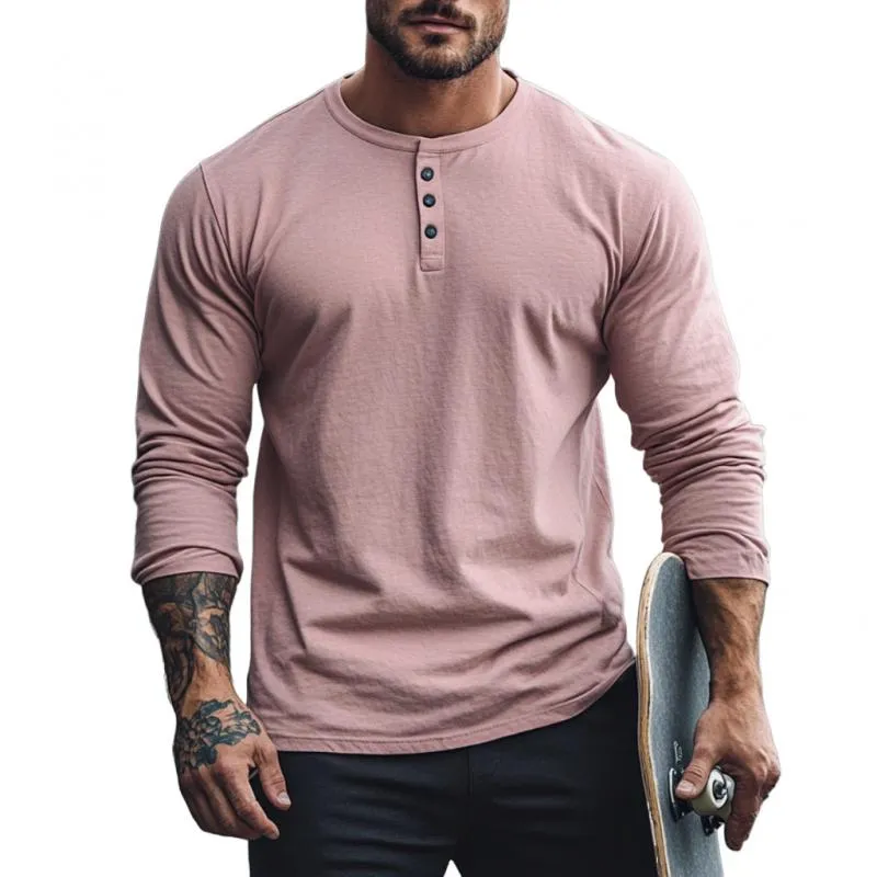 Men's Casual Cotton Henley Collar Slim Fit Long Sleeve T-Shirt 71237161M