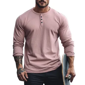 Men's Casual Cotton Henley Collar Slim Fit Long Sleeve T-Shirt 71237161M