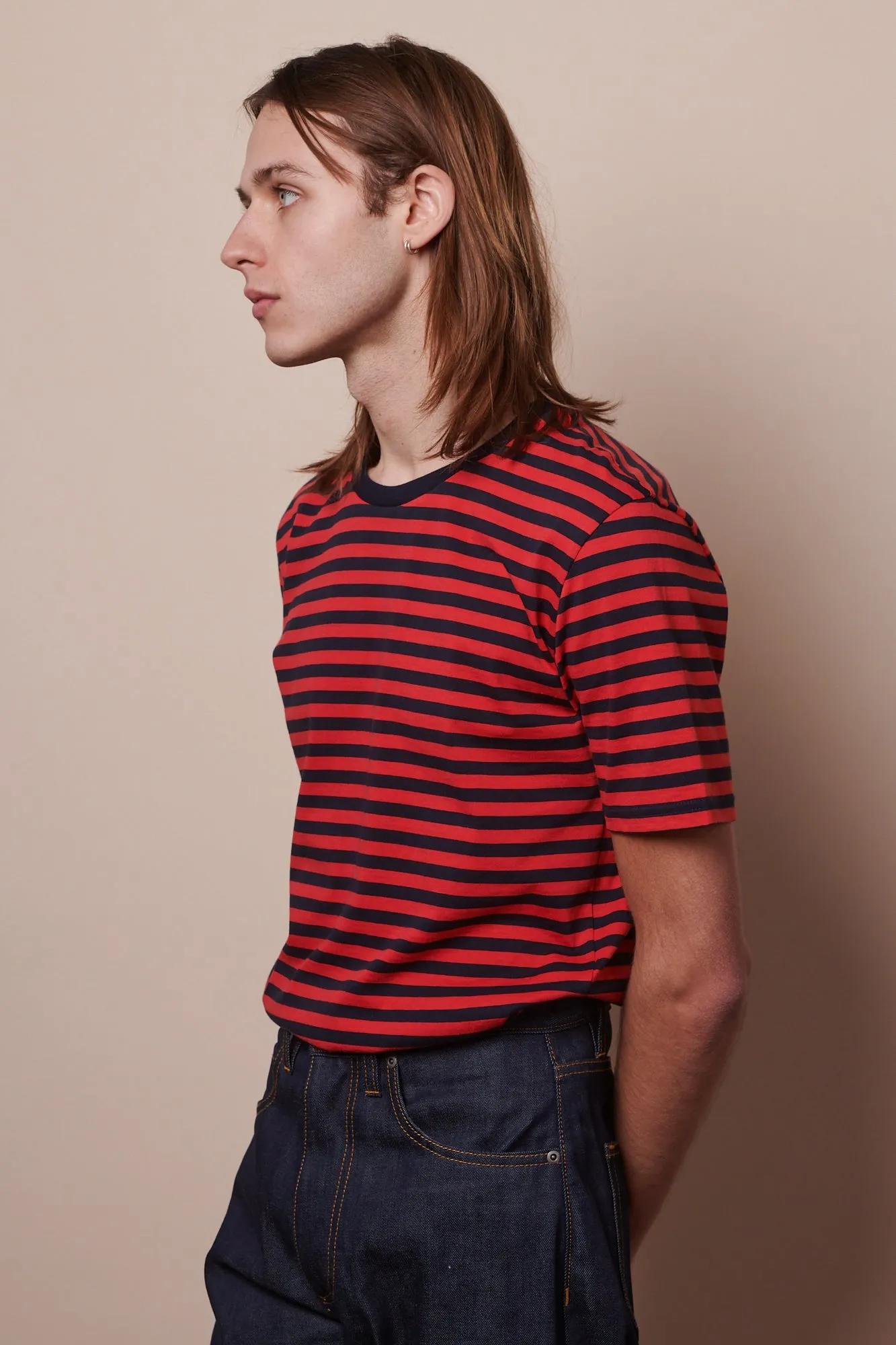 Men's Short Sleeve Stripe T Shirt Navy/Red