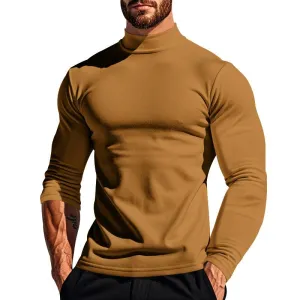 Men's Solid Color Plush Half High Collar Long Sleeve T-shirt 26794647Z