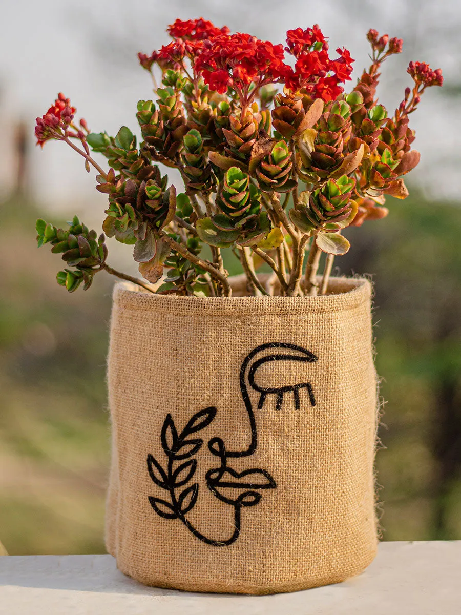 Minimal Face Jute Embroidered Planter