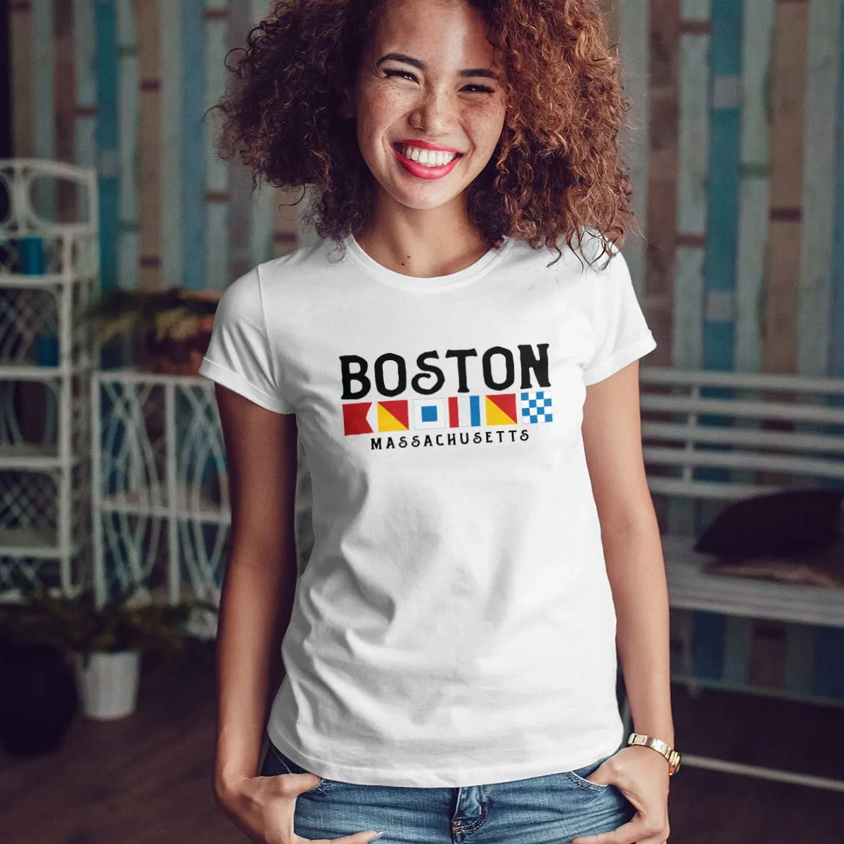 Nautical Flags Boston Massachusetts T-Shirt Adult Unisex S-2X, MA Tshirt