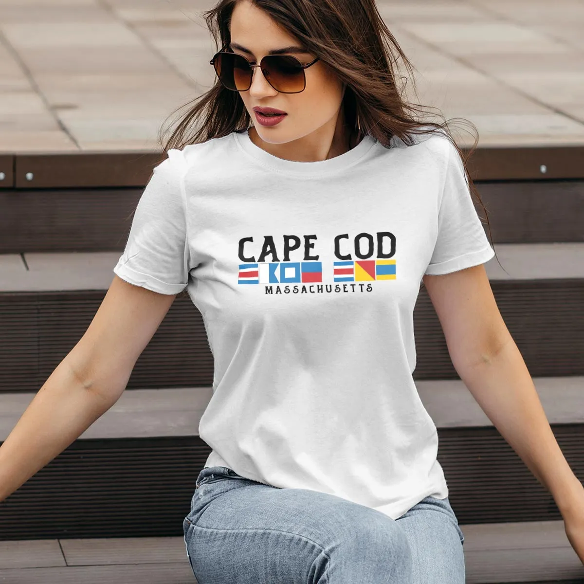 Nautical Flags Cape Cod Massachusetts T-Shirt Baby Blue Adult Unisex S-2X, MA Tshirt