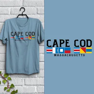 Nautical Flags Cape Cod Massachusetts T-Shirt Baby Blue Adult Unisex S-2X, MA Tshirt