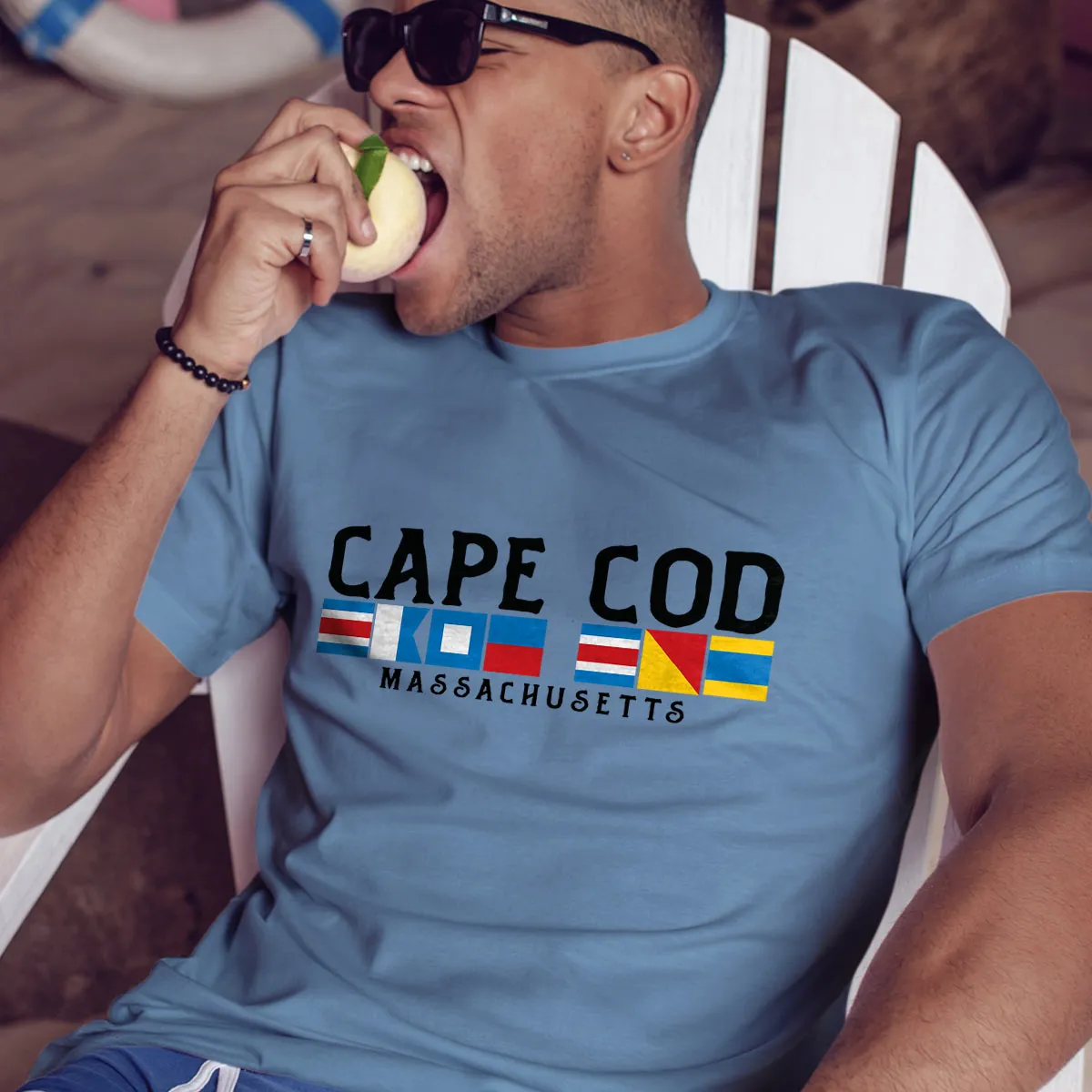 Nautical Flags Cape Cod Massachusetts T-Shirt Baby Blue Adult Unisex S-2X, MA Tshirt