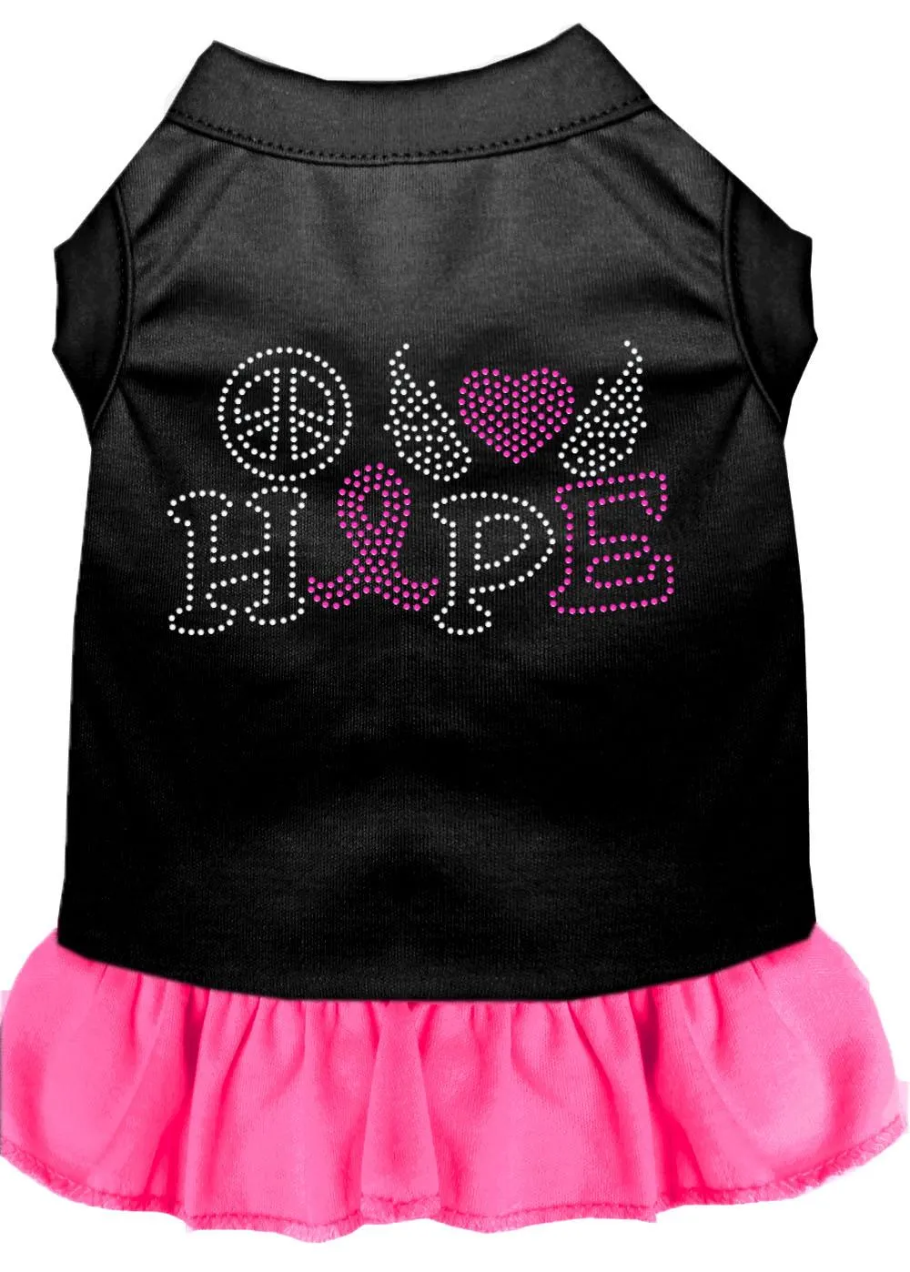 Peace Love Hope Breast Cancer Rhinestone Pet Dress Black With Bright Pink Xl (16)