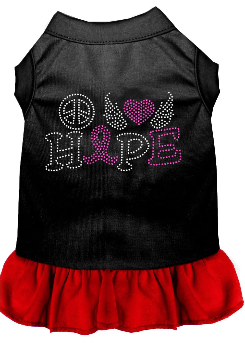 Peace Love Hope Breast Cancer Rhinestone Pet Dress Black With Red Med (12)