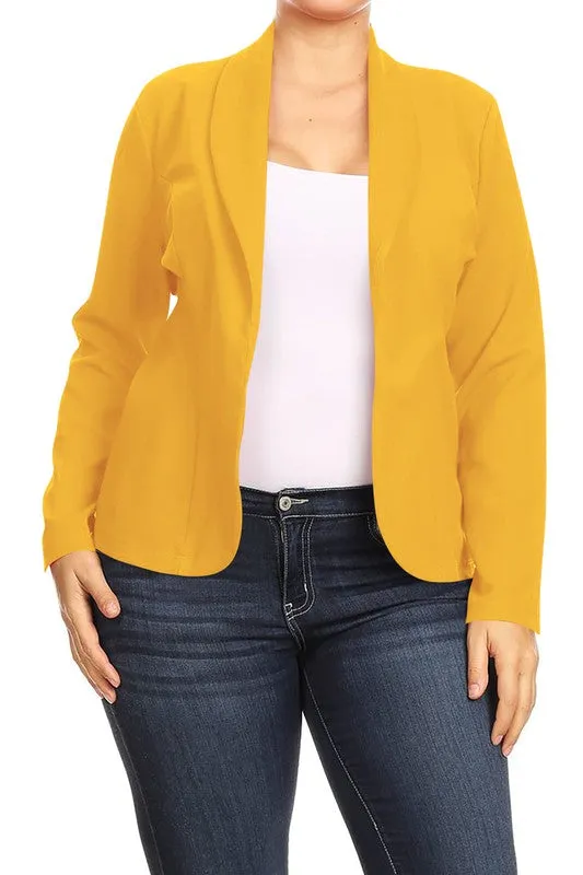 Plus Size Open front Long sleeves Waist length blazer jacket