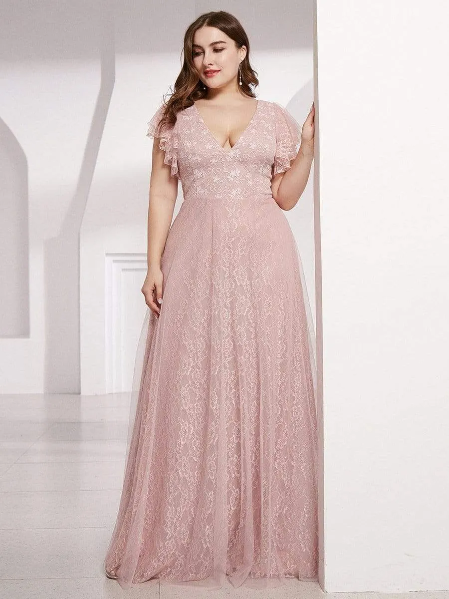 Plus Size Simple Lace Wedding Dress with Ruffle Sleeves