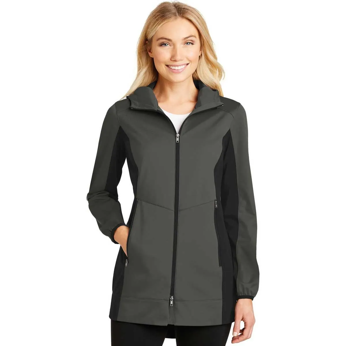 Port Authority Women's Grey Steel/Deep Black Active Hooded Soft Shell Jacket