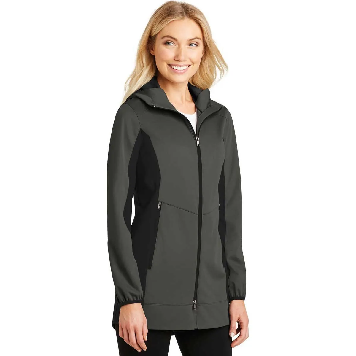 Port Authority Women's Grey Steel/Deep Black Active Hooded Soft Shell Jacket