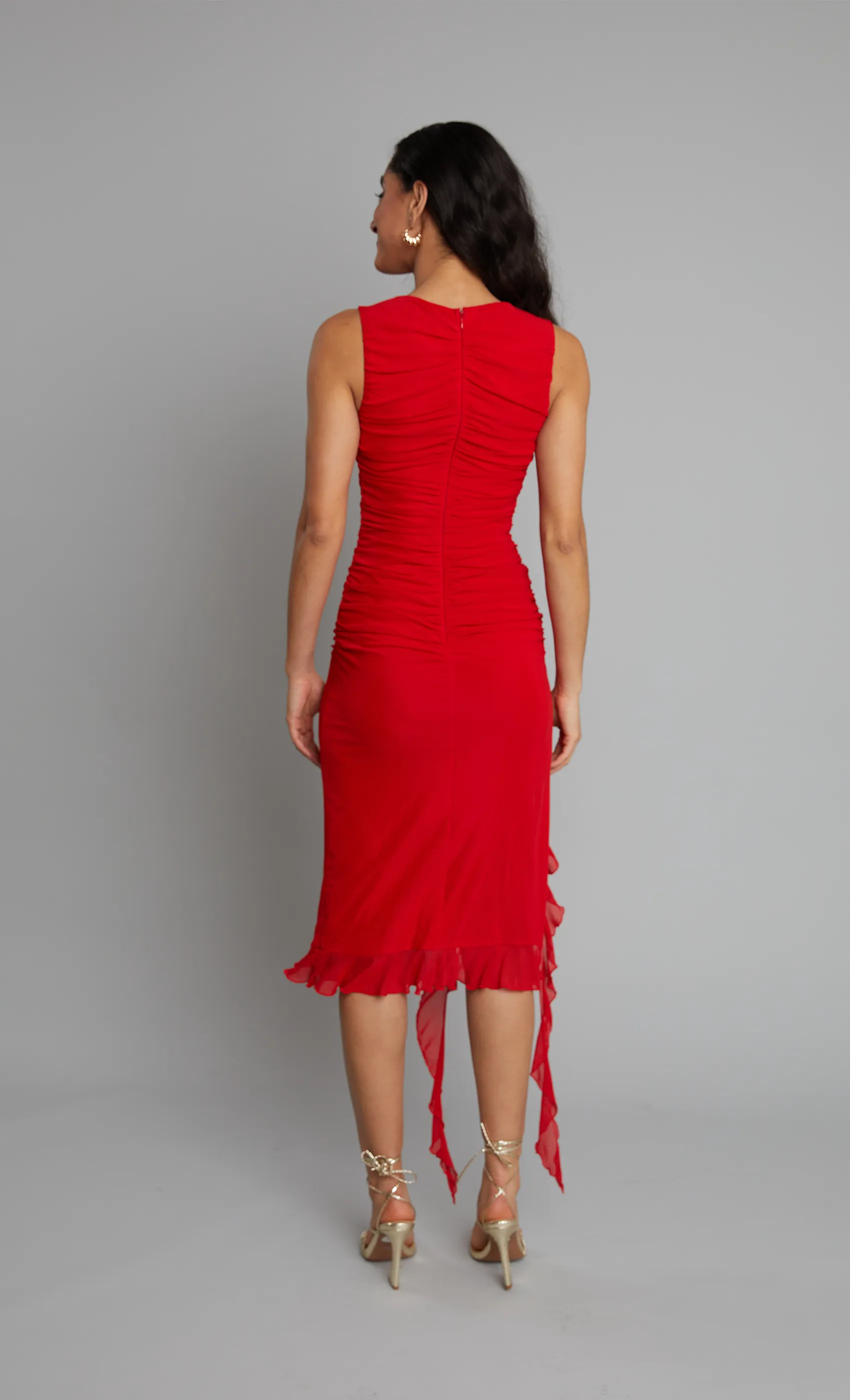 Red Ruffle Rosette Midi Tank Dress