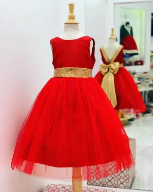 Red with gold Sequin V Back Dress KD498