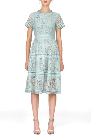 SCANDINAVIA-Short Sleeve Fit And Flare Lace A-line Dress