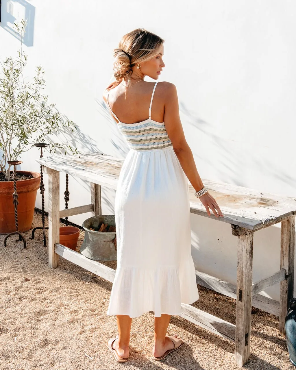 Seaside Striped Crochet Midi Dress - Ivory